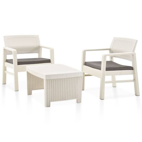 Salon de jardin 3 pcs | Mobilier d'extérieur Plastique Blanc Maison Chic - Image 2