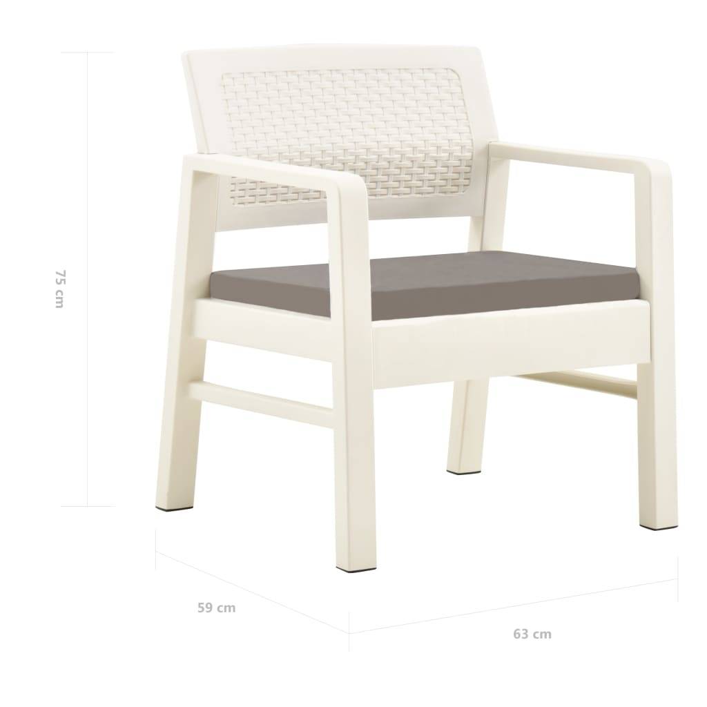 Salon de jardin 3 pcs | Mobilier d'extérieur Plastique Blanc Maison Chic - Image 10