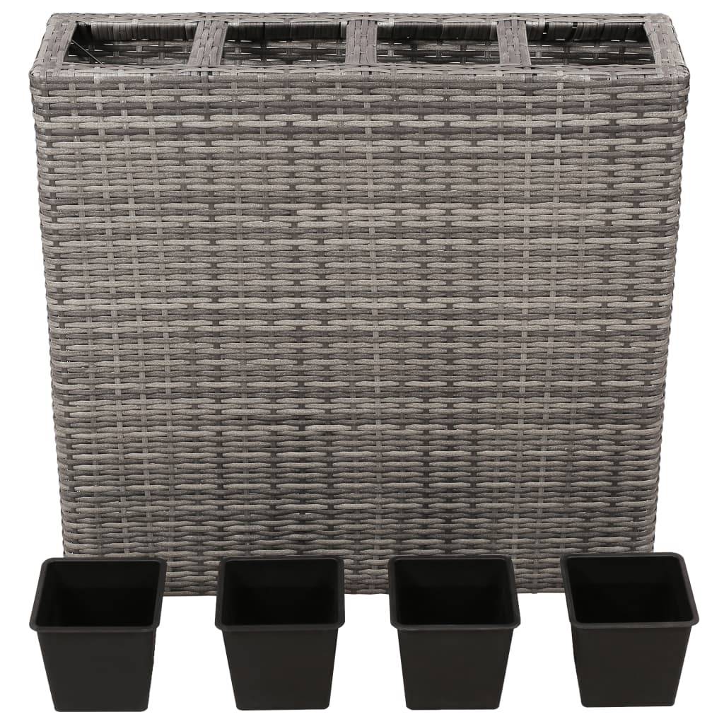 Jardinière lit surélevé plantes fleurs jardin avec 4 pots 2 pièces résine tressée gris - Image 5