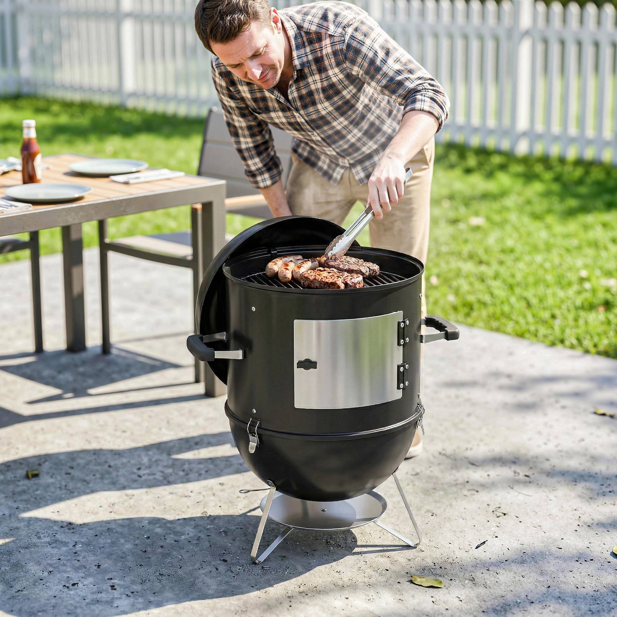 Sans Marque - Fumoir 3 en 1 avec 3 Grilles de Cuisson, Thermomètre Intégré, Ventilation réglable, 62,5x47,5x91cm, Noir - Image 3