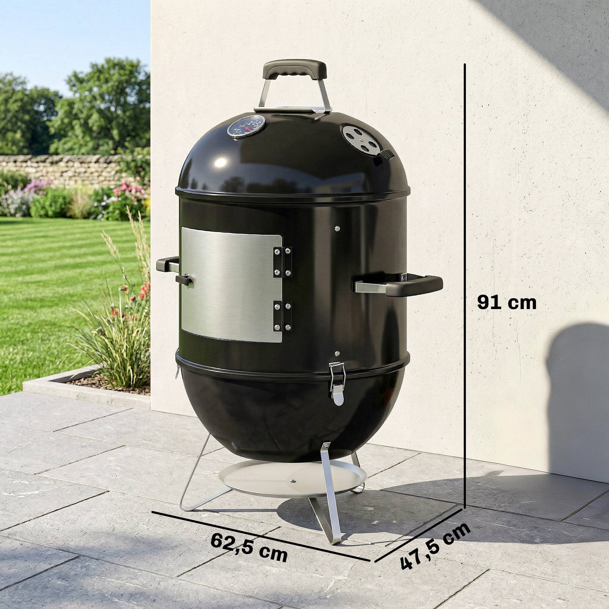 Sans Marque - Fumoir 3 en 1 avec 3 Grilles de Cuisson, Thermomètre Intégré, Ventilation réglable, 62,5x47,5x91cm, Noir - Image 5