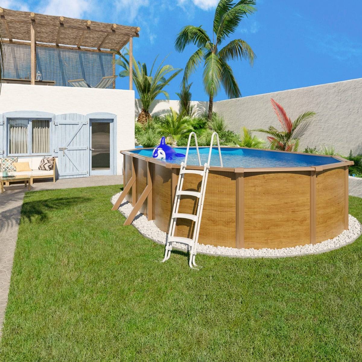 Piscine hors sol acier ovale 6,10 x 3,65 x 1,20 m aspect bois CANYON - Image 2