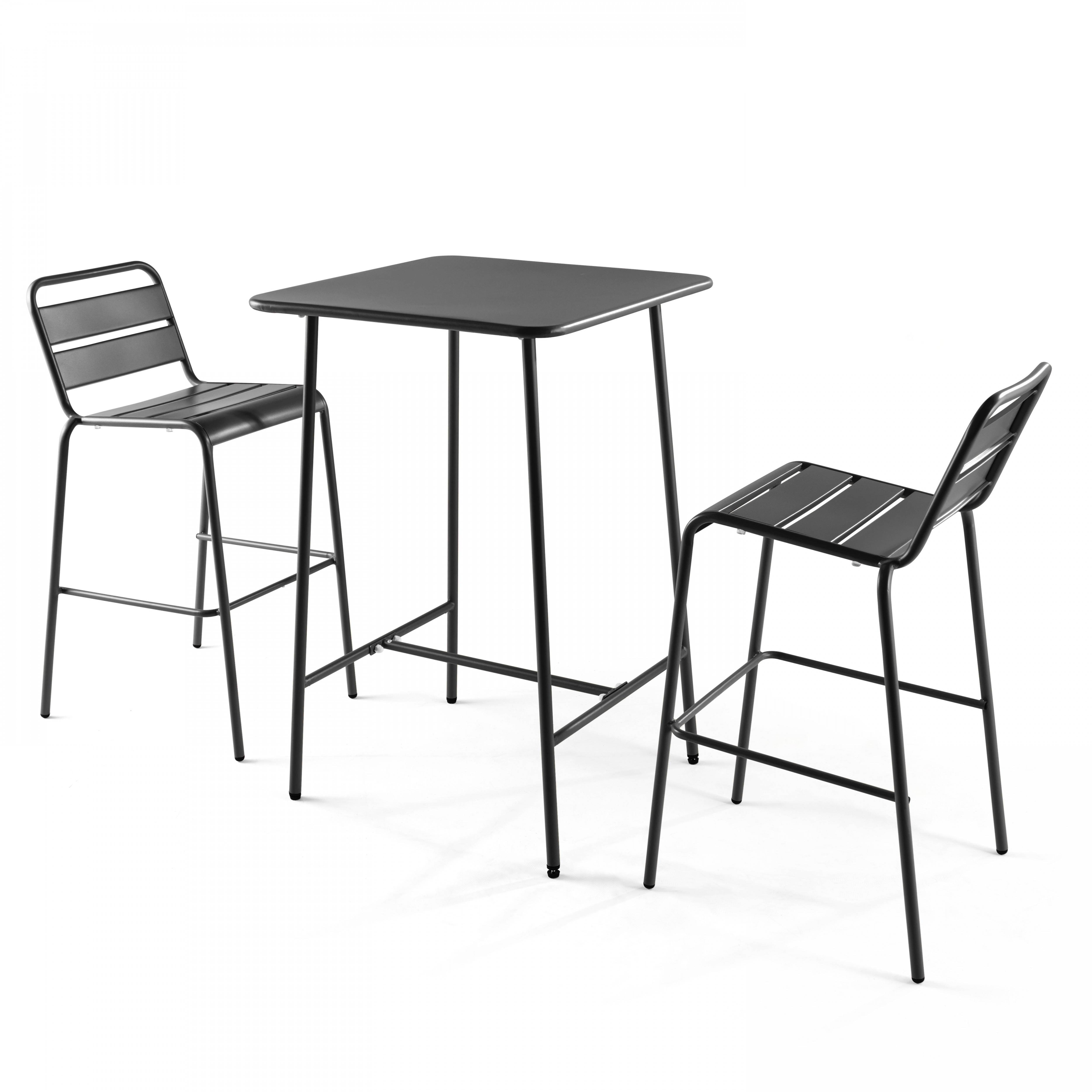Oviala - Ensemble table de bar et 2 chaises hautes en métal gris Palavas - Oviala - Image 1