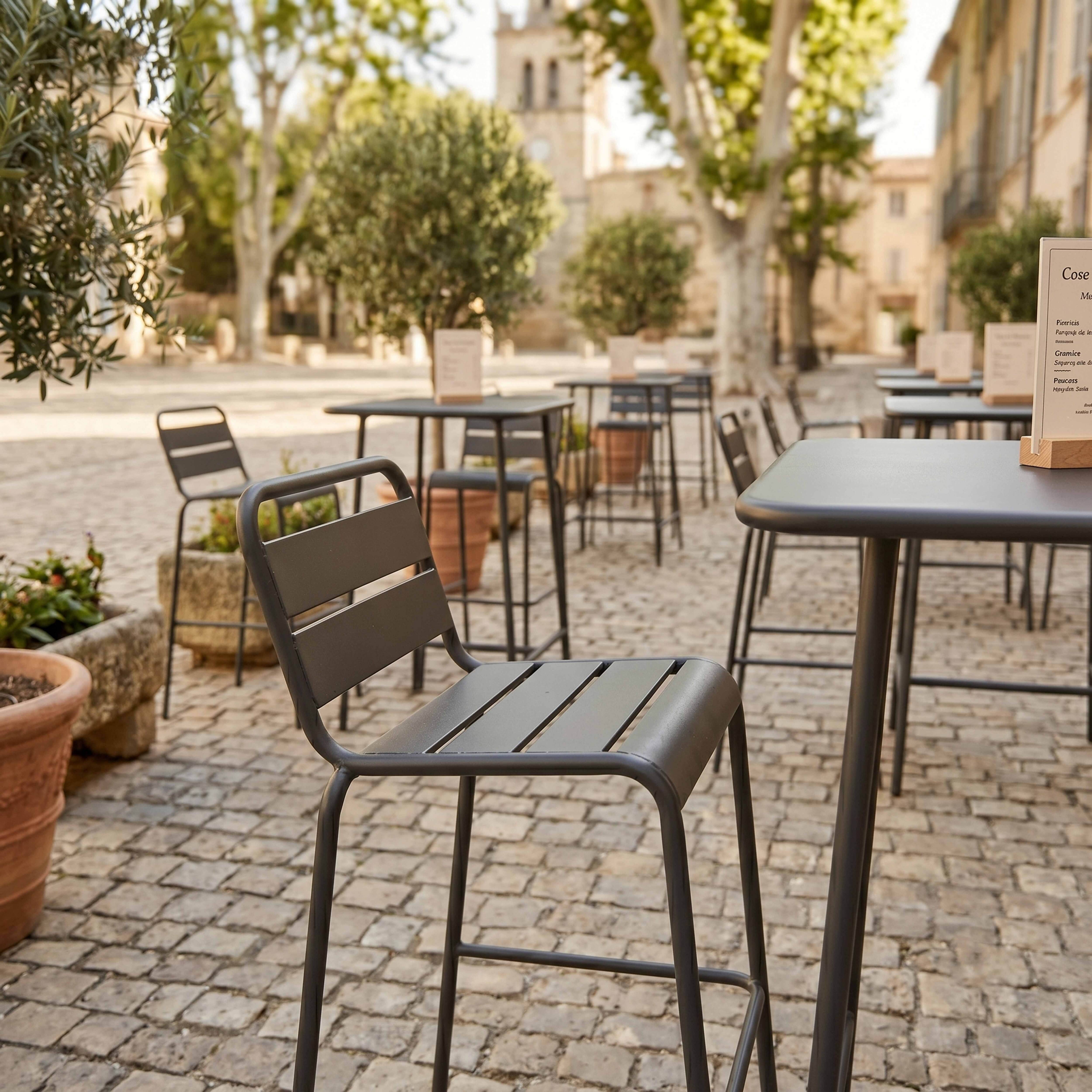 Oviala - Ensemble table de bar et 2 chaises hautes en métal gris Palavas - Oviala - Image 5