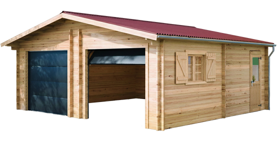 Habrita - Garage double Madriers bois massif double rainurage - 60 mm - 42,16 m2 - Porte de garage sectionnelle motorisée - Image 3
