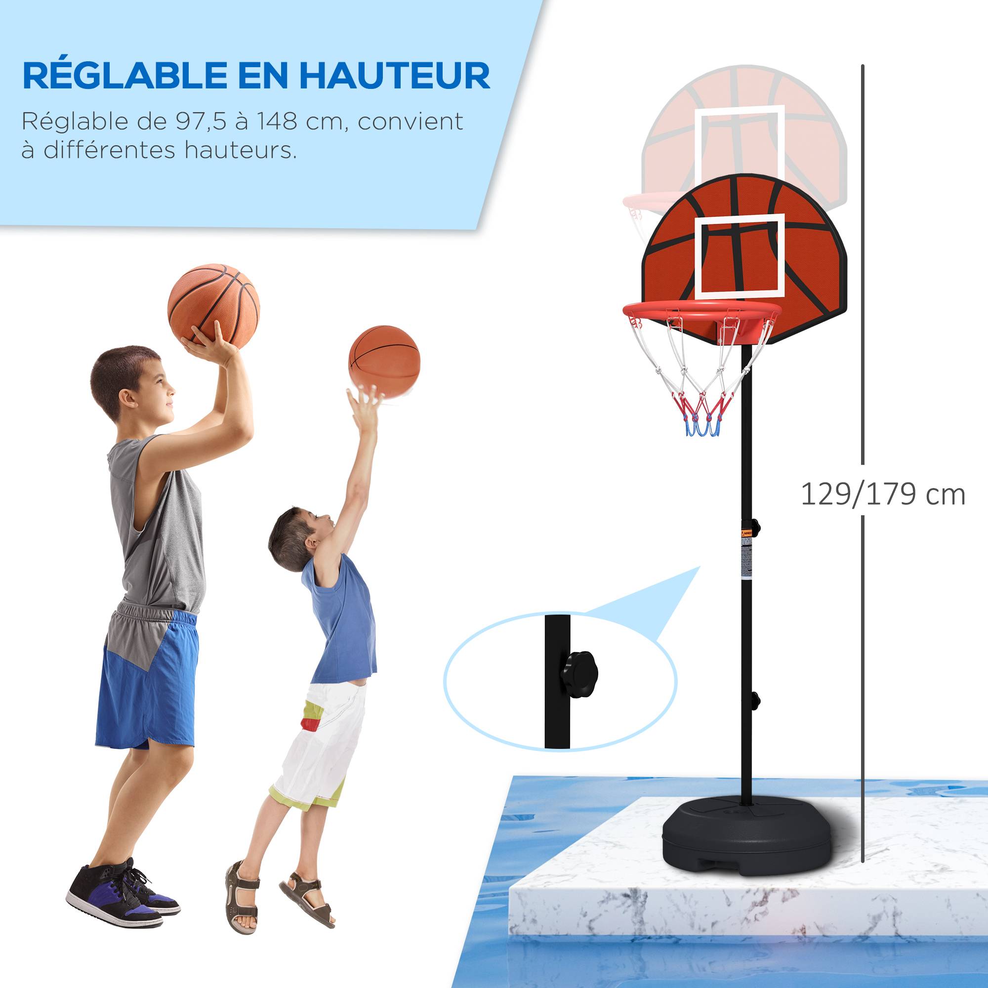 Support panier de basket-ball 2 en 1 avec hauteur réglable 129-179 cm et jeu de 6 fléchettes magnétique - Image 7