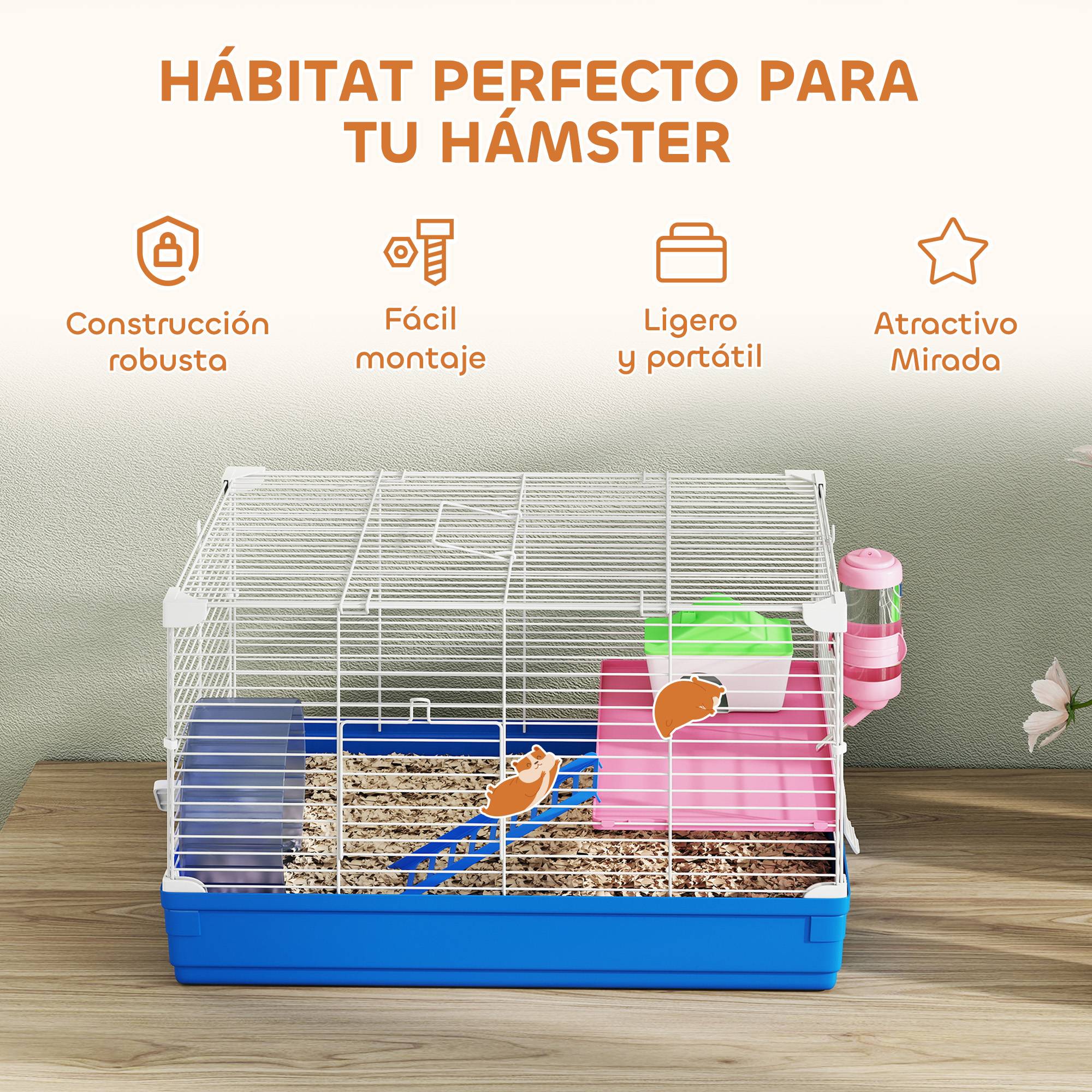 Petite cage hamster métal gerbille rongeur kit complet 2 niveaux 47x30x27cm bleu - ComfortXL Outdoor Living - Image 9