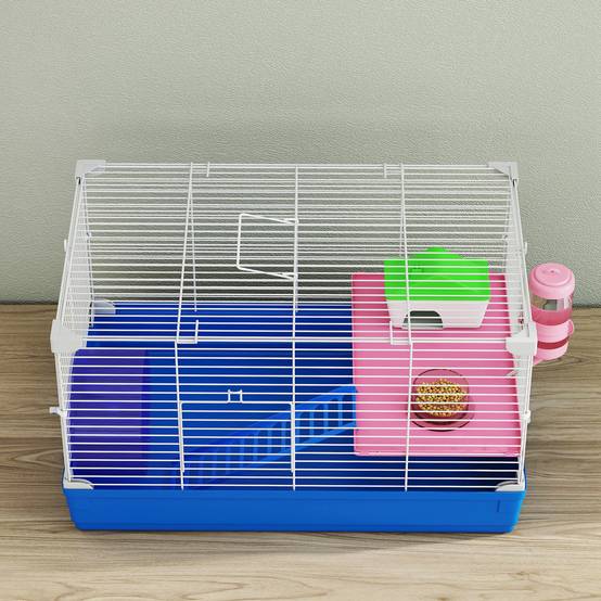 Petite cage hamster métal gerbille rongeur kit complet 2 niveaux 47x30x27cm bleu - ComfortXL Outdoor Living - Image 10