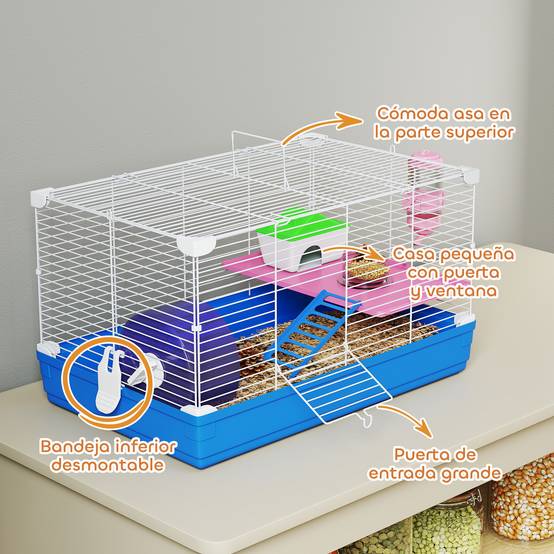 Petite cage hamster métal gerbille rongeur kit complet 2 niveaux 47x30x27cm bleu - ComfortXL Outdoor Living - Image 7