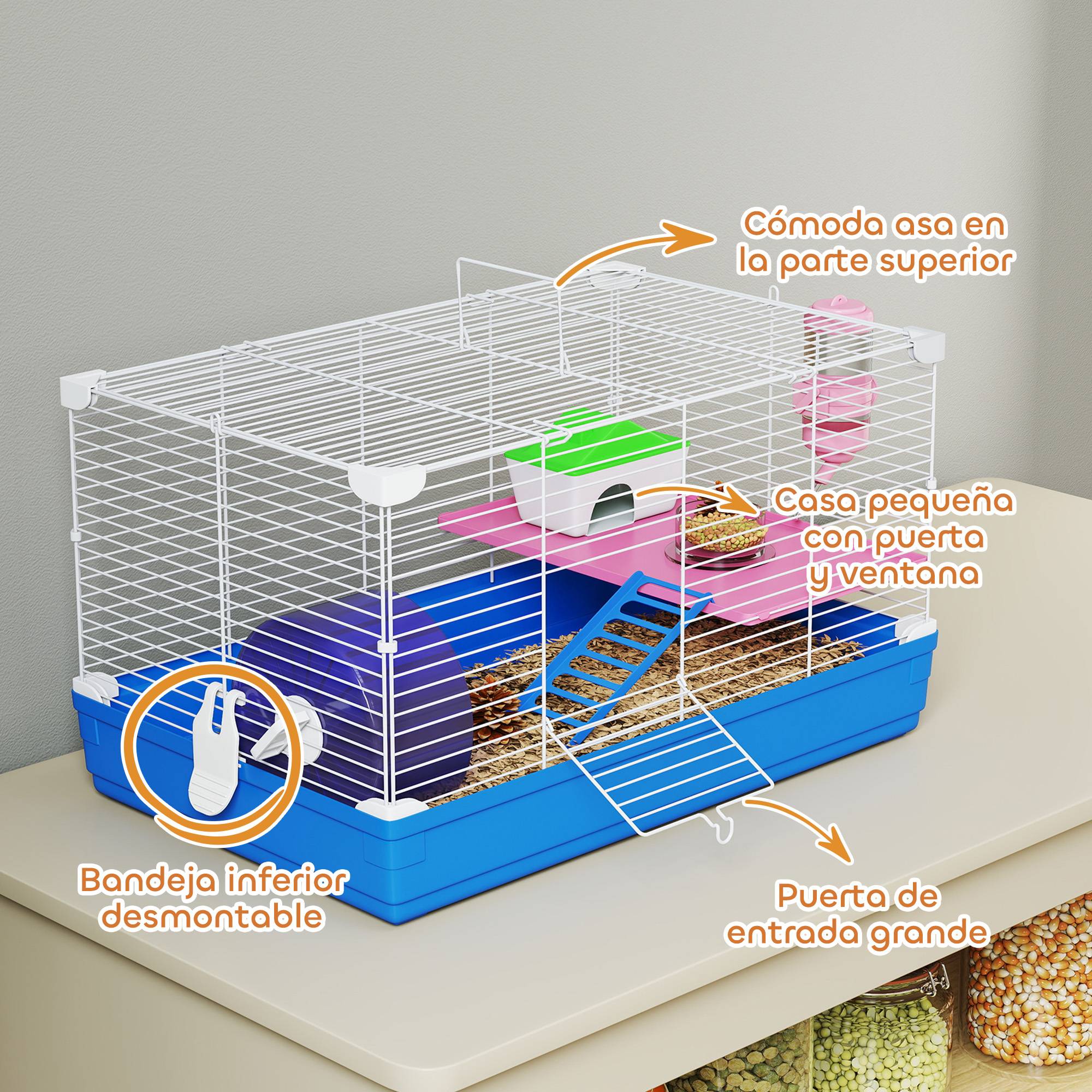 Petite cage hamster métal gerbille rongeur kit complet 2 niveaux 47x30x27cm bleu - ComfortXL Outdoor Living - Image 7