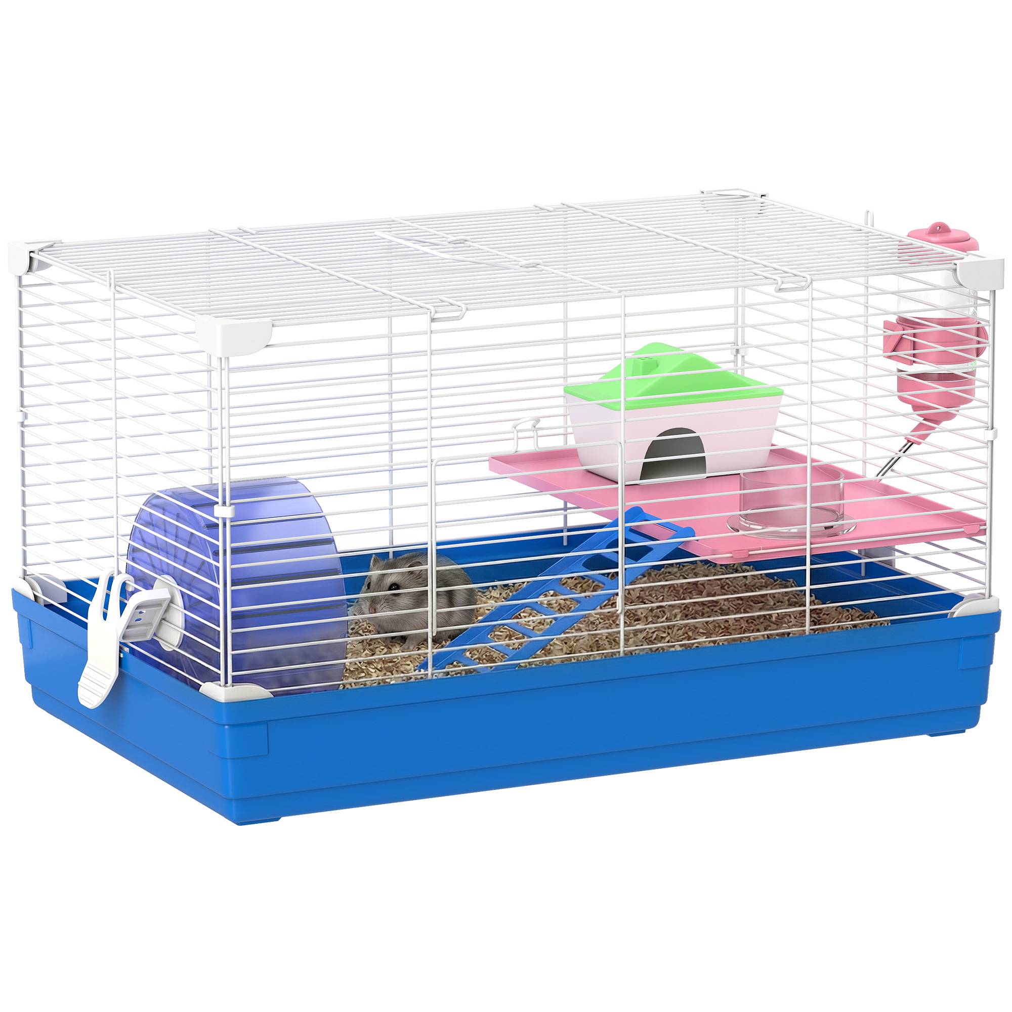 Petite cage hamster métal gerbille rongeur kit complet 2 niveaux 47x30x27cm bleu - ComfortXL Outdoor Living - Image 1