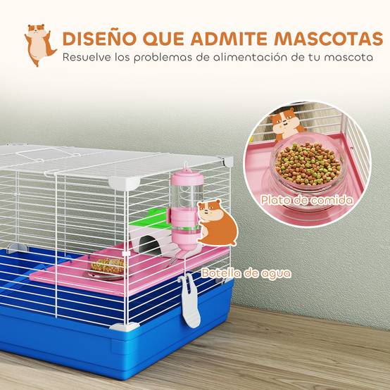 Petite cage hamster métal gerbille rongeur kit complet 2 niveaux 47x30x27cm bleu - ComfortXL Outdoor Living - Image 6