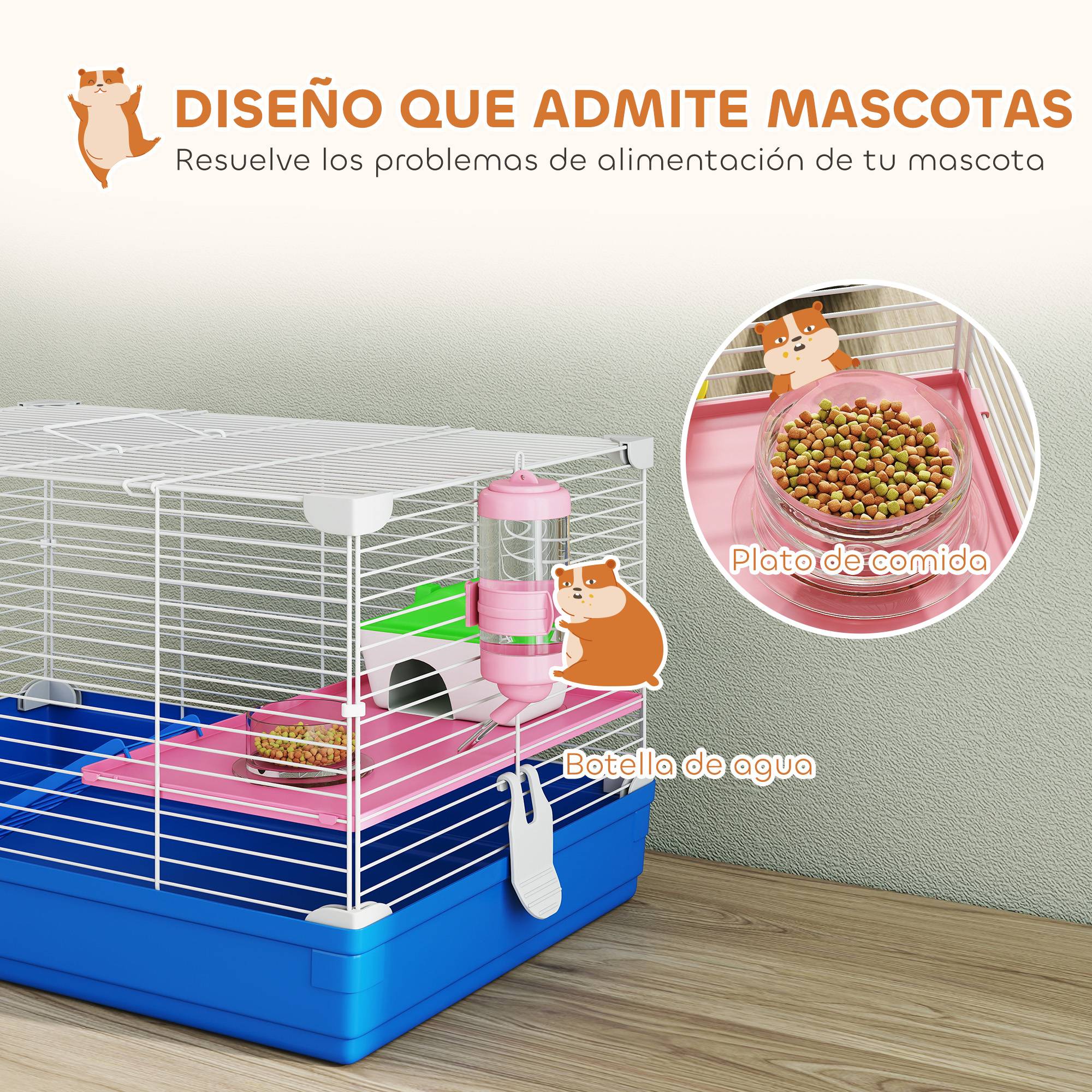 Petite cage hamster métal gerbille rongeur kit complet 2 niveaux 47x30x27cm bleu - ComfortXL Outdoor Living - Image 6