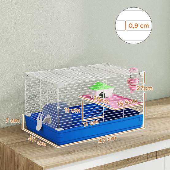 Petite cage hamster métal gerbille rongeur kit complet 2 niveaux 47x30x27cm bleu - ComfortXL Outdoor Living - Image 5