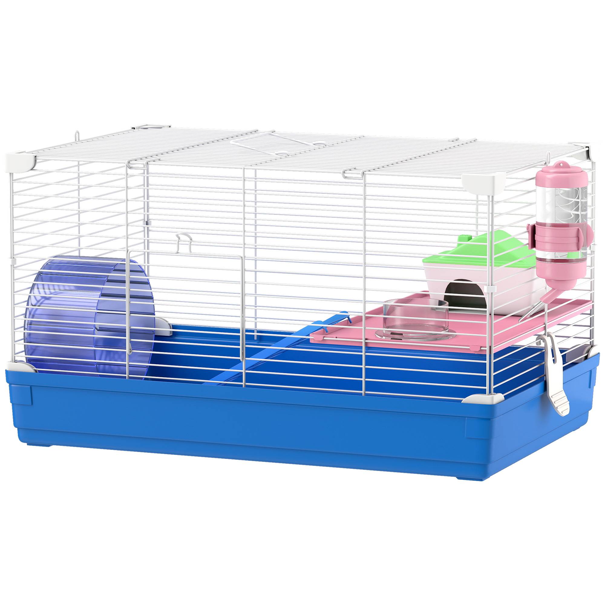 Petite cage hamster métal gerbille rongeur kit complet 2 niveaux 47x30x27cm bleu - ComfortXL Outdoor Living - Image 2