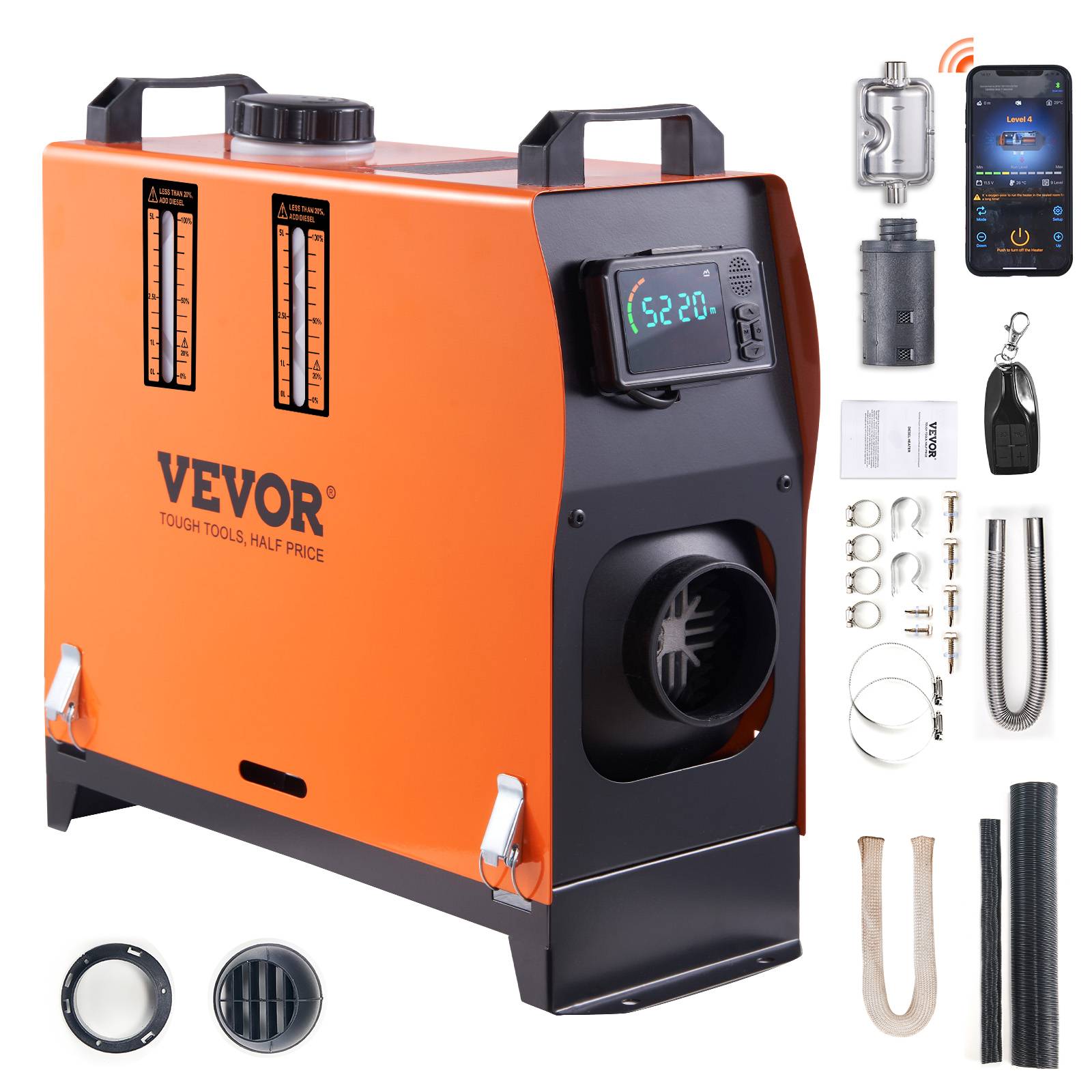 Vevor - VEVOR Chauffage diesel portable 12V 8kW, 0,16-0,62L/h, 8-36°C, LCD/Bluetooth, réserv.5L - Image 1