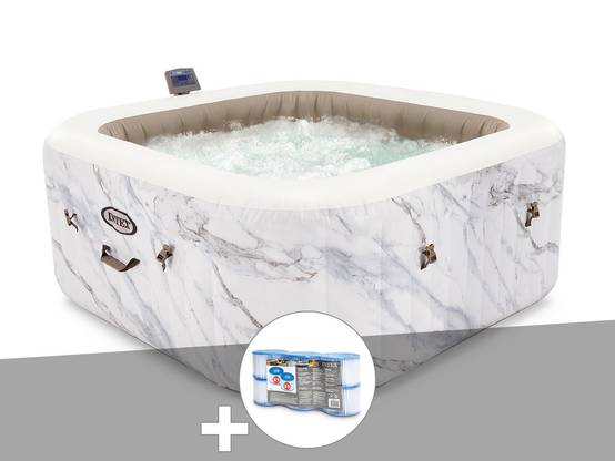 Kit spa gonflable Intex PureSpa Calacatta carré Bulles 4 places + 6 filtres - Image 1