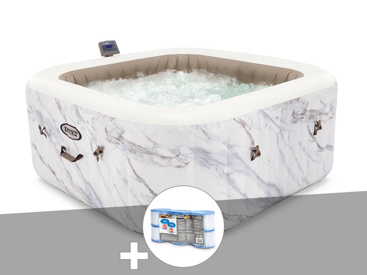 Kit spa gonflable Intex PureSpa Calacatta carré Bulles 4 places + 6 filtres - Image 1