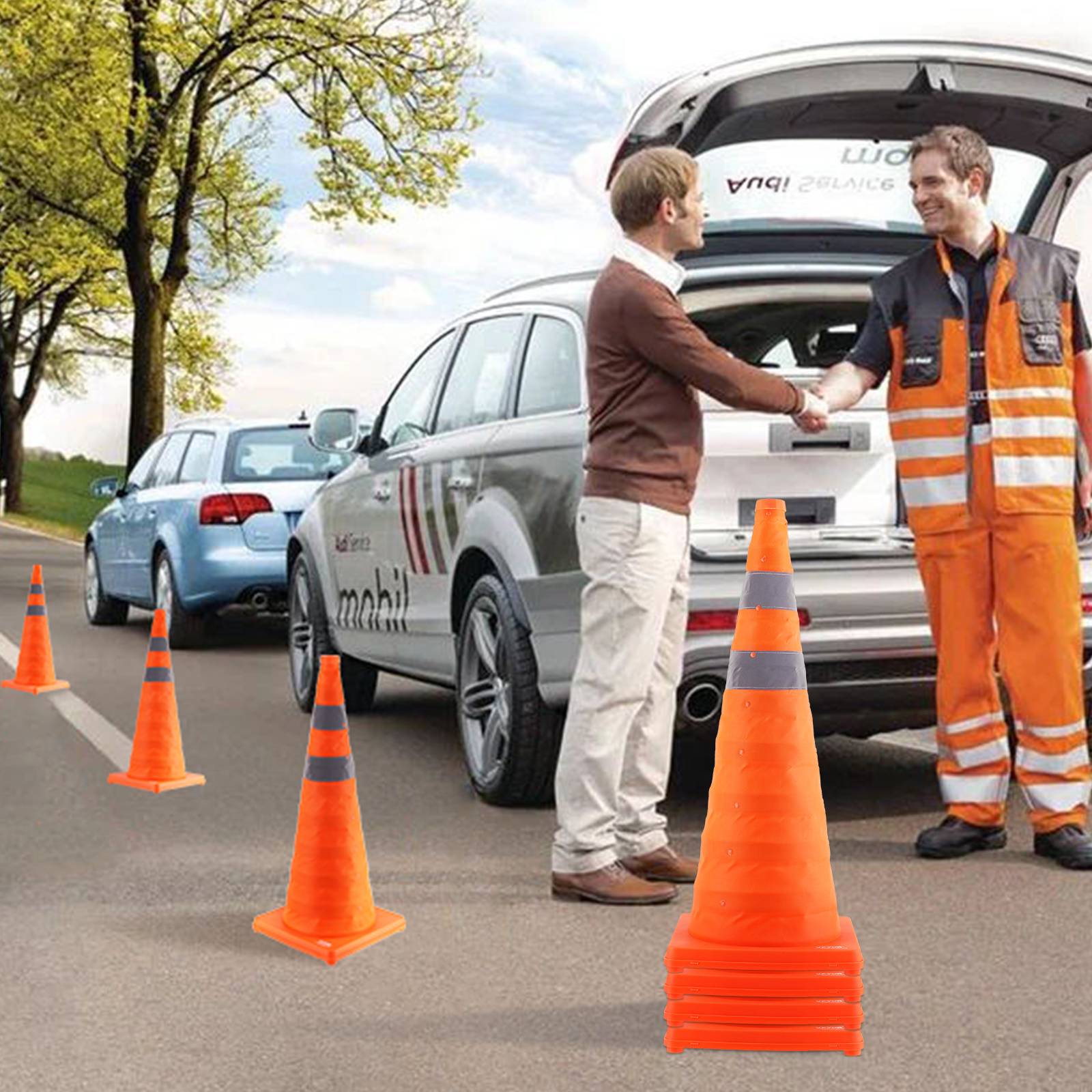 VEVOR Cône signalisation réfléchissant 4 pièces, 70 cm, pliable, base large. Sac transport. - Image 8