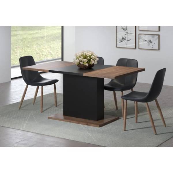 Table a manger KENDO 6 personnes - Mélamine chene ambré et noir mat - L160 x P80 x H76 cm - TRENDTEAM - Image 5