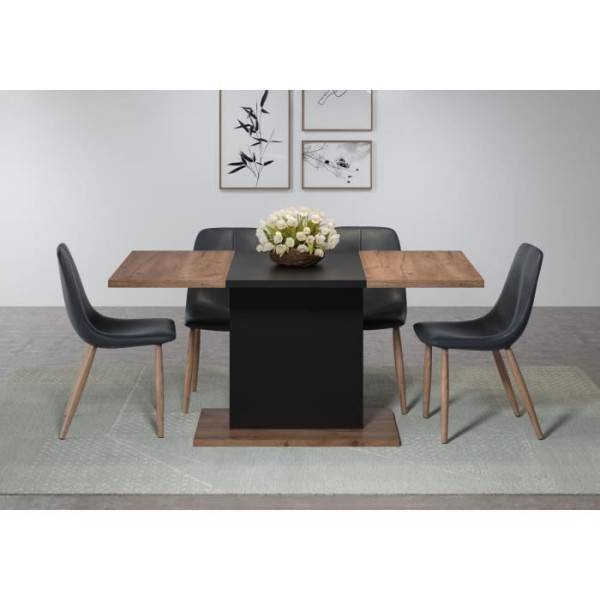Table a manger KENDO 6 personnes - Mélamine chene ambré et noir mat - L160 x P80 x H76 cm - TRENDTEAM - Image 4