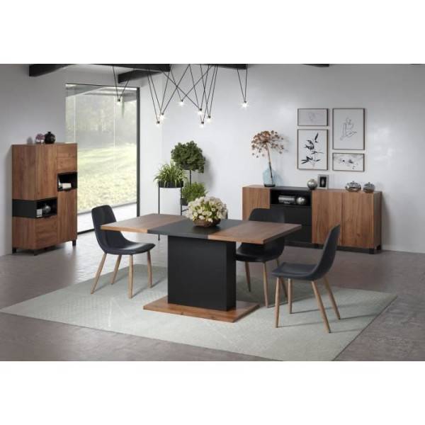 Table a manger KENDO 6 personnes - Mélamine chene ambré et noir mat - L160 x P80 x H76 cm - TRENDTEAM - Image 2