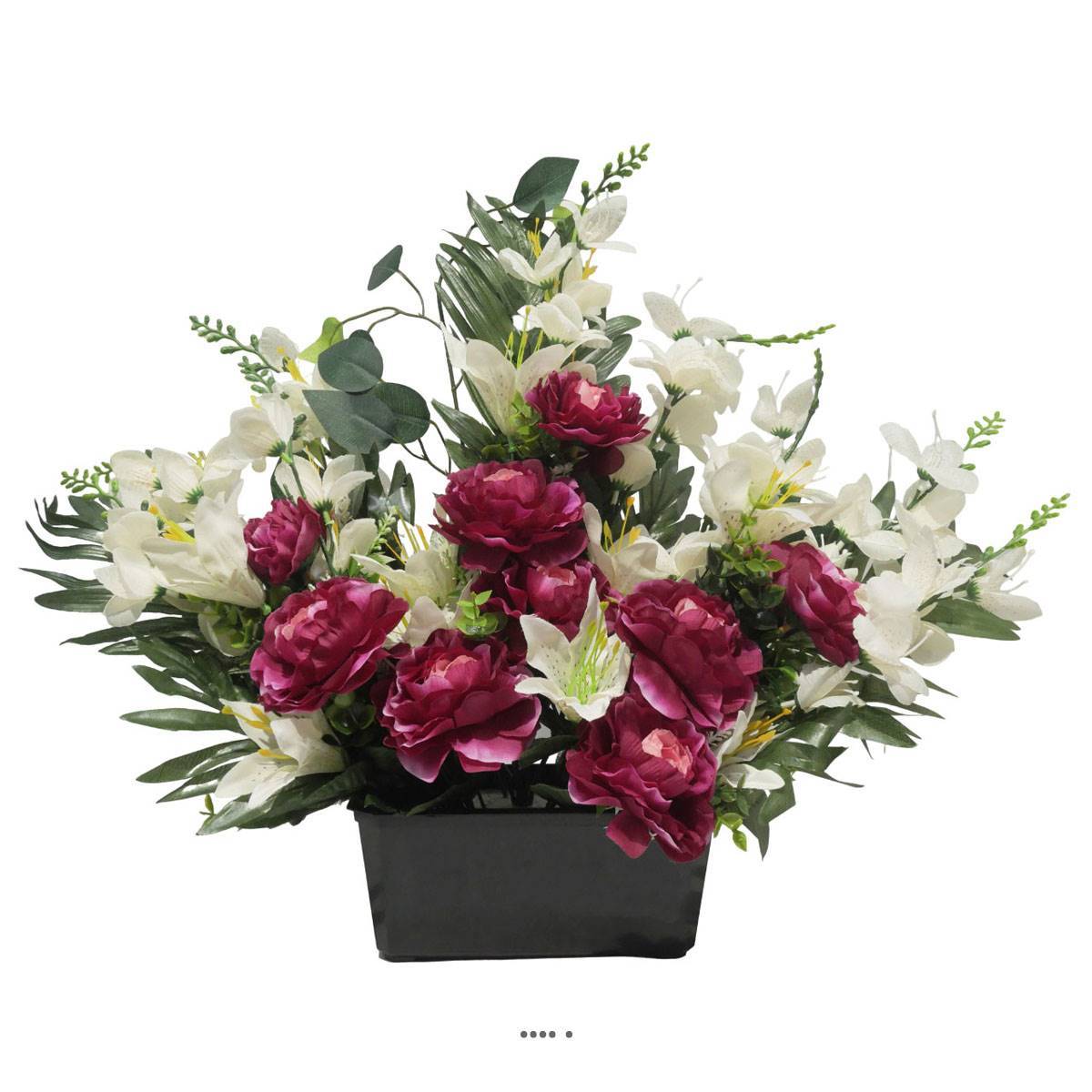 Artificielles - Devant de tombe de Camélia, Lys, orchidée et ficus pour la Toussaint Pourpre - couleur: Pourpre 340 - Image 2