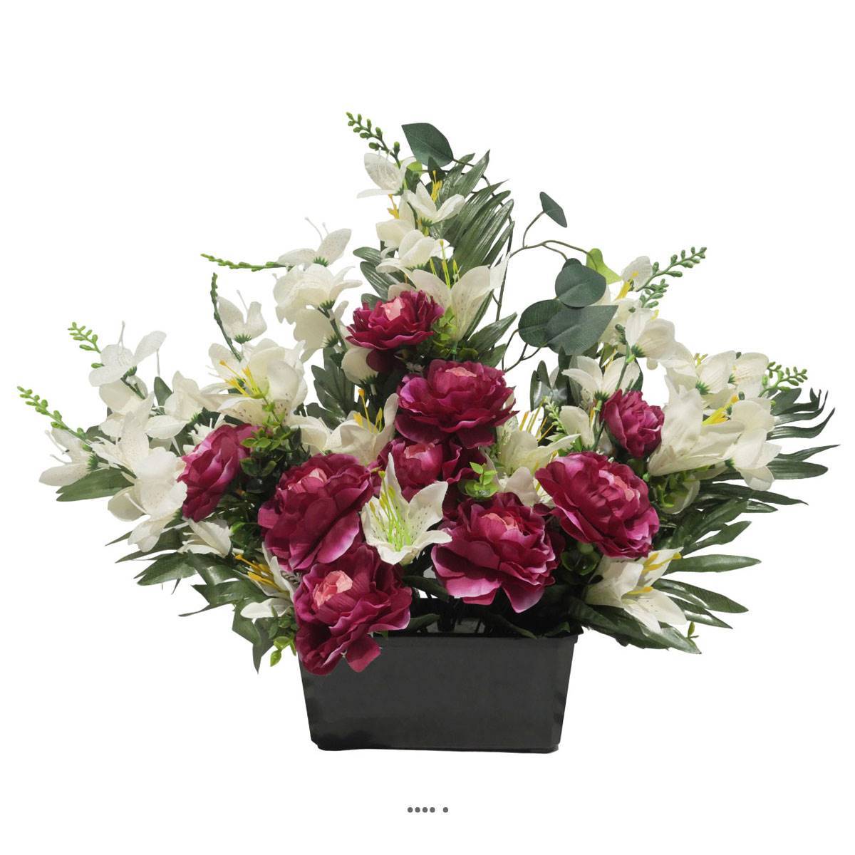 Artificielles - Devant de tombe de Camélia, Lys, orchidée et ficus pour la Toussaint Pourpre - couleur: Pourpre 340 - Image 1