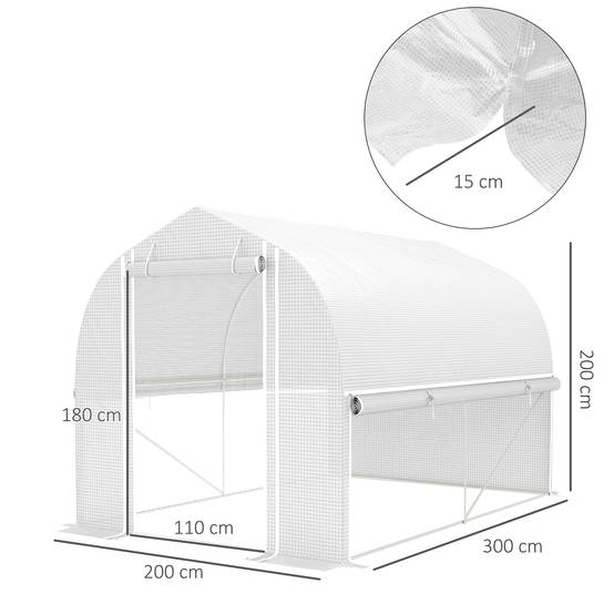 Serre de Jardin Tunnel 6m² PE & Acier Galvanisé 4 Fenêtres Anti-UV 300x200x200cm Blanc - ComfortXL Outdoor Living - Image 3