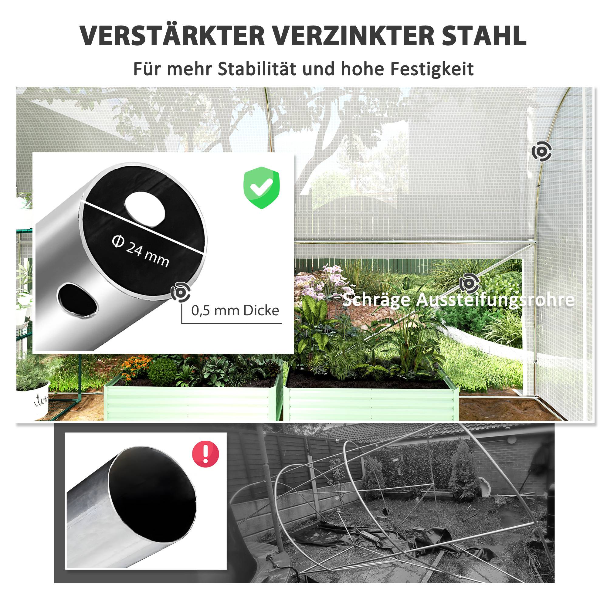 Serre de Jardin Tunnel 6m² PE & Acier Galvanisé 4 Fenêtres Anti-UV 300x200x200cm Blanc - ComfortXL Outdoor Living - Image 6