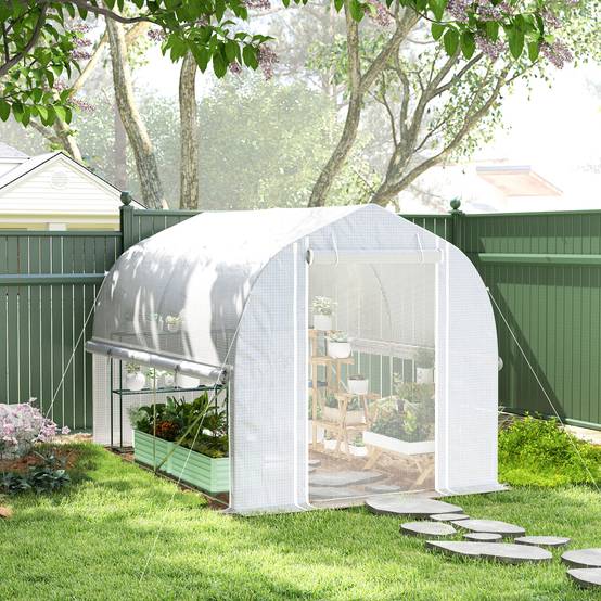 Serre de Jardin Tunnel 6m² PE & Acier Galvanisé 4 Fenêtres Anti-UV 300x200x200cm Blanc - ComfortXL Outdoor Living - Image 1