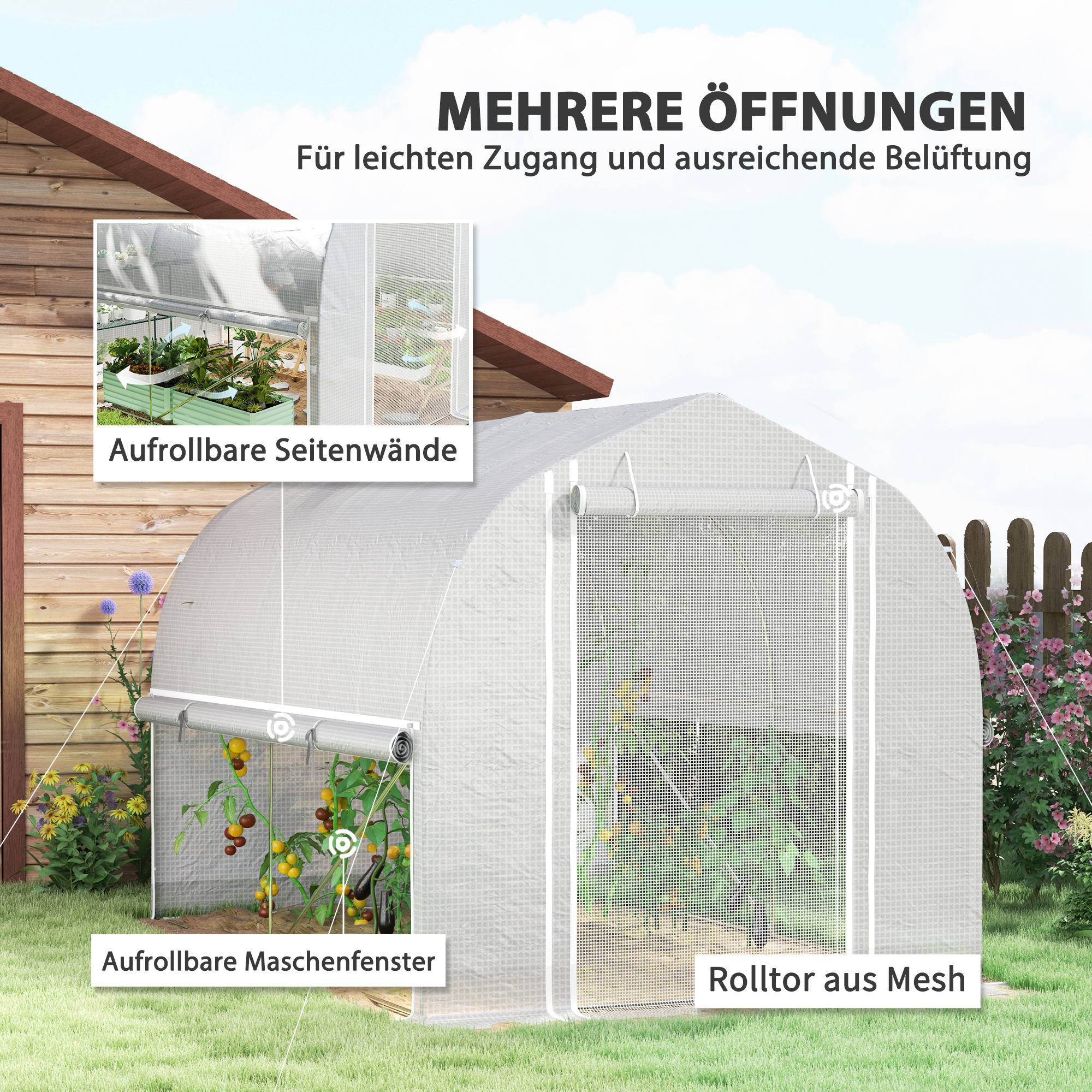 Serre de Jardin Tunnel 6m² PE & Acier Galvanisé 4 Fenêtres Anti-UV 300x200x200cm Blanc - ComfortXL Outdoor Living - Image 4