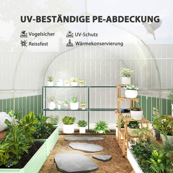 Serre de Jardin Tunnel 6m² PE & Acier Galvanisé 4 Fenêtres Anti-UV 300x200x200cm Blanc - ComfortXL Outdoor Living - Image 5