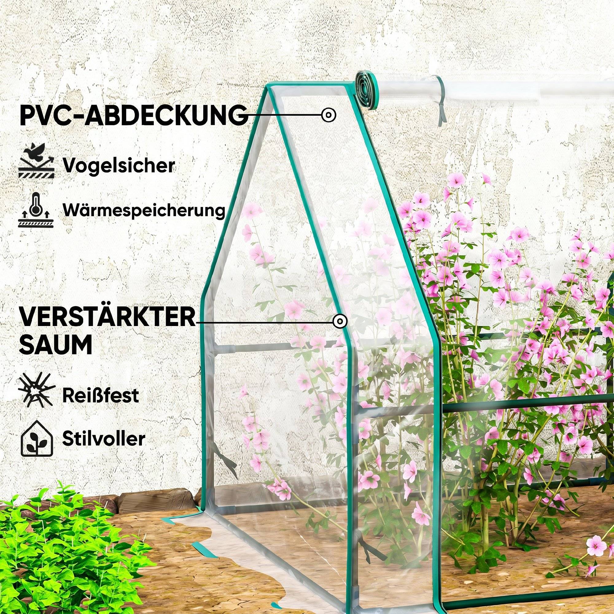 ComfortXL - Serre tunnel basse en acier et PVC 360 x 90 x 90 cm transparente avec 4 portes zippées pour potager urbain - Image 4