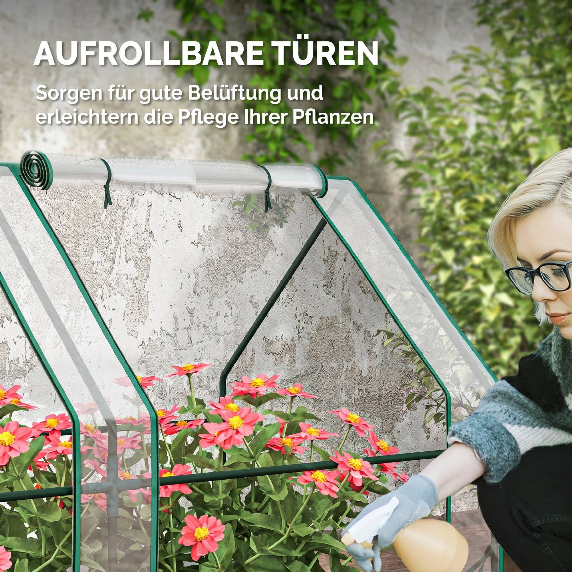 ComfortXL - Serre tunnel basse en acier et PVC 360 x 90 x 90 cm transparente avec 4 portes zippées pour potager urbain - Image 7