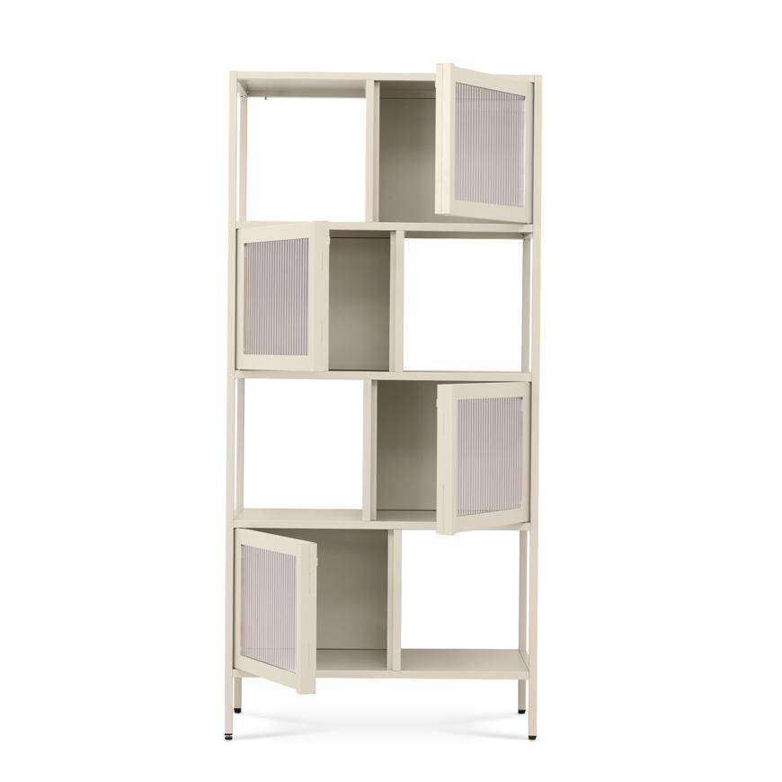 Sicaan Etagères Industrielle en métal H170 cm 4 Portes 4 niches Beige et Verre cannelé Kiara - Image 5