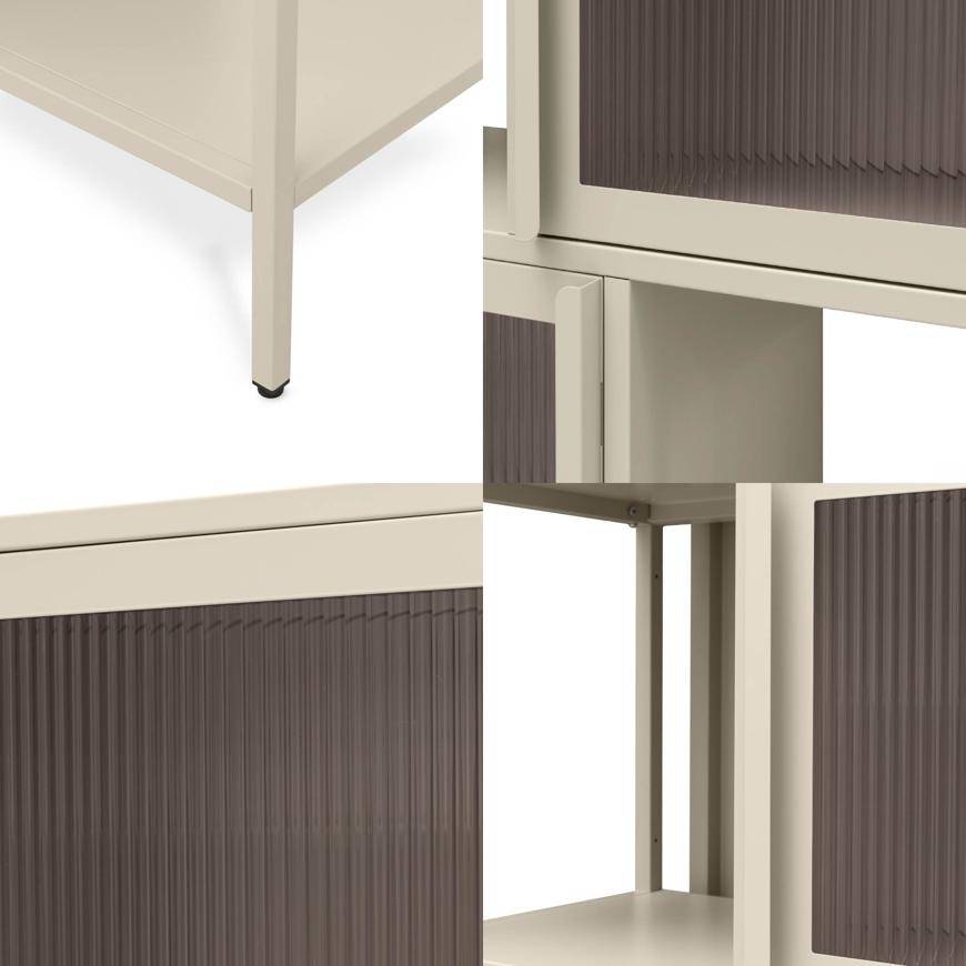 Sicaan Etagères Industrielle en métal H170 cm 4 Portes 4 niches Beige et Verre cannelé Kiara - Image 7