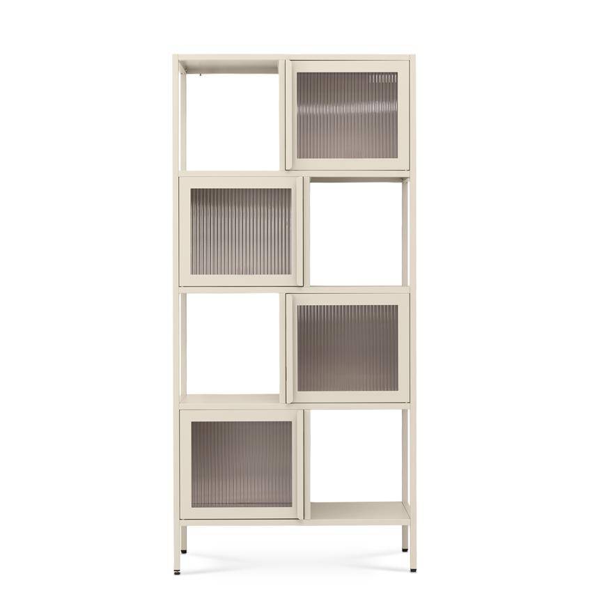 Sicaan Etagères Industrielle en métal H170 cm 4 Portes 4 niches Beige et Verre cannelé Kiara - Image 3