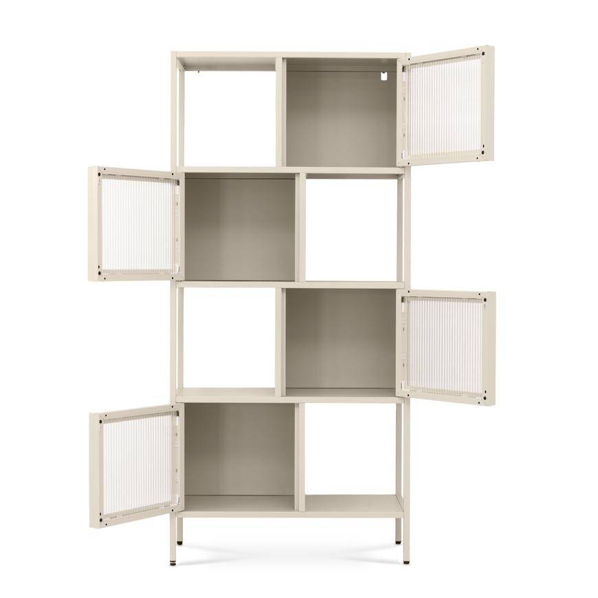 Sicaan Etagères Industrielle en métal H170 cm 4 Portes 4 niches Beige et Verre cannelé Kiara - Image 6