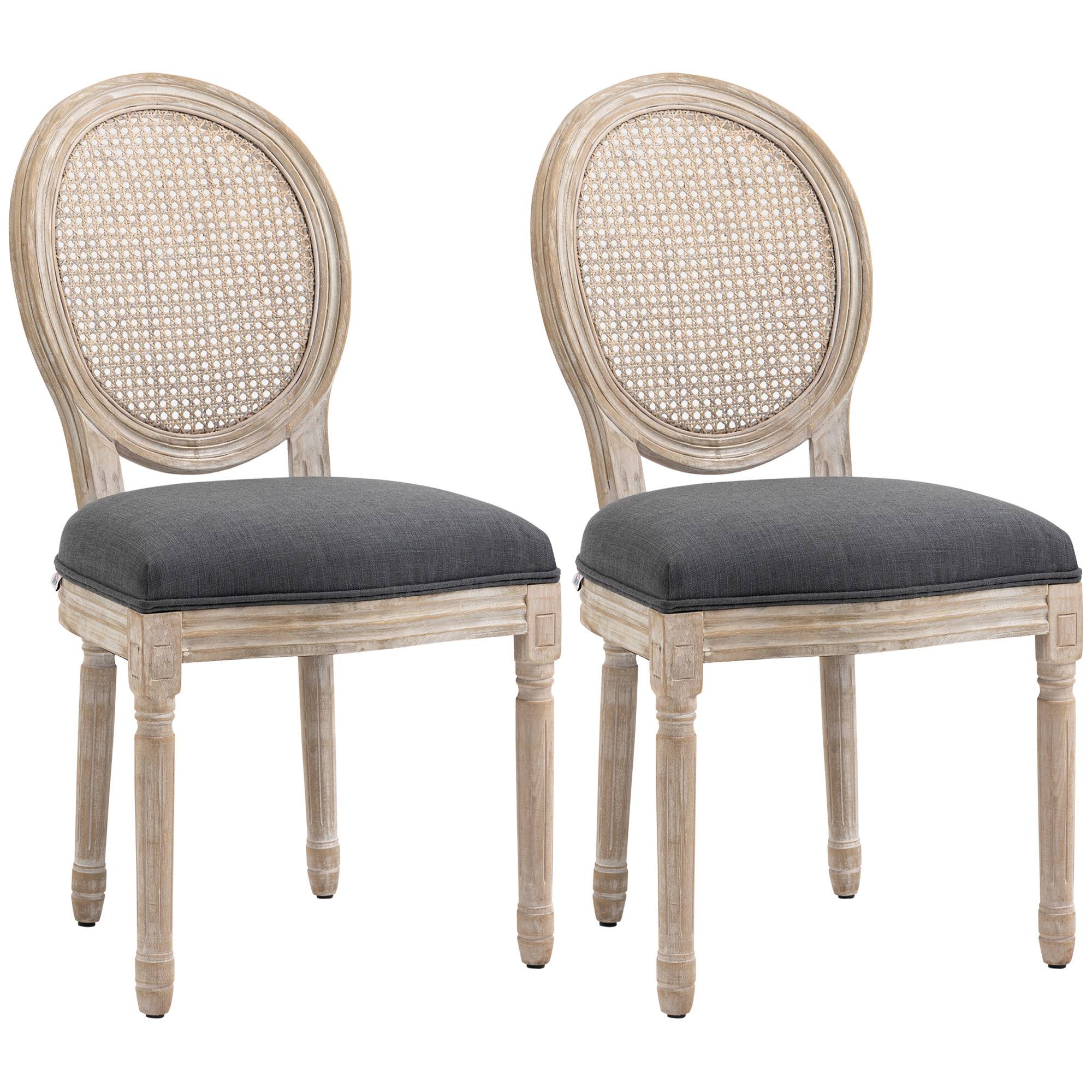 Lot de 2 chaises de Salle à Manger - Chaise de Salon médaillon Style Louis XVI - Bois Massif sculpté, patiné - Image 1