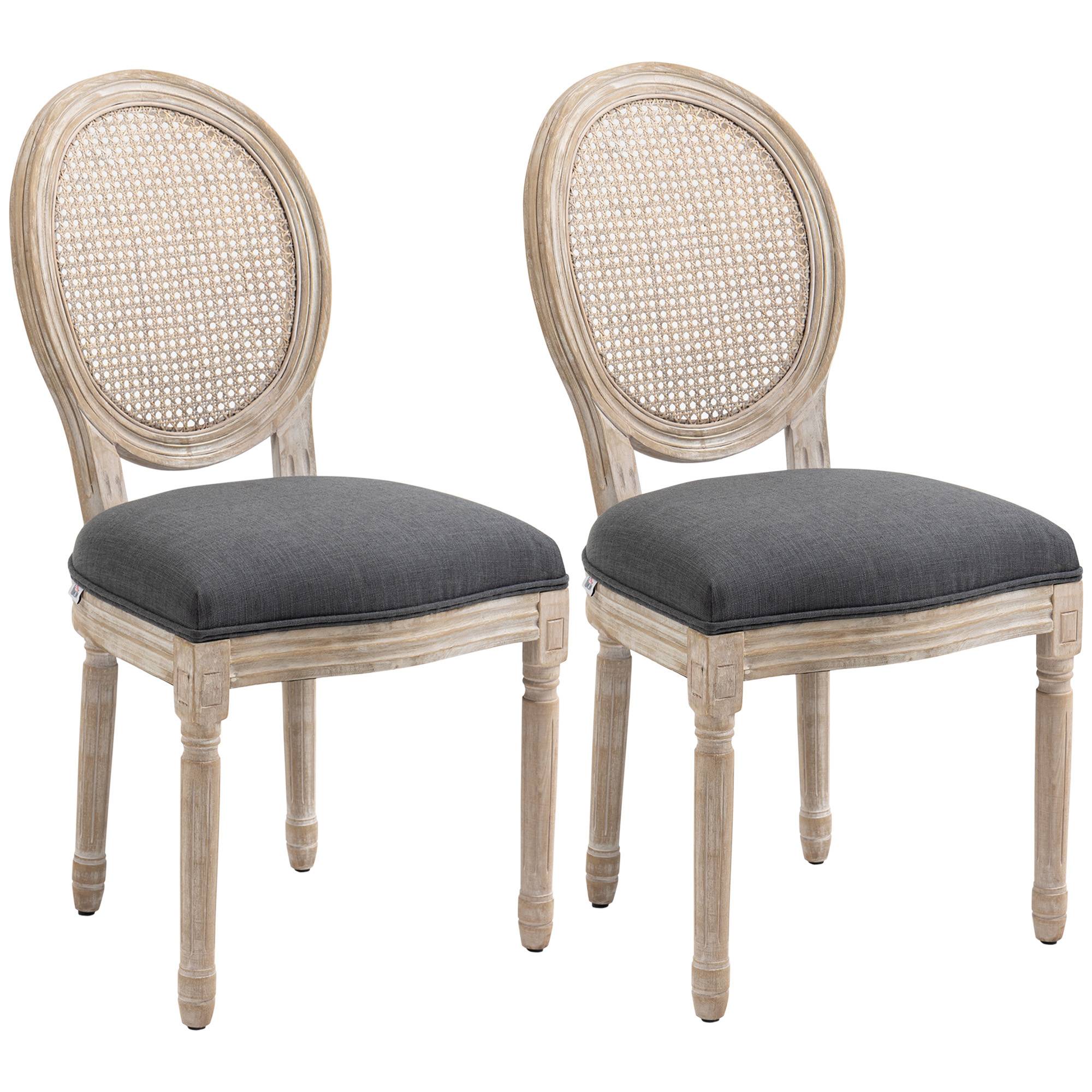 Lot de 2 chaises de Salle à Manger - Chaise de Salon médaillon Style Louis XVI - Bois Massif sculpté, patiné - Image 2