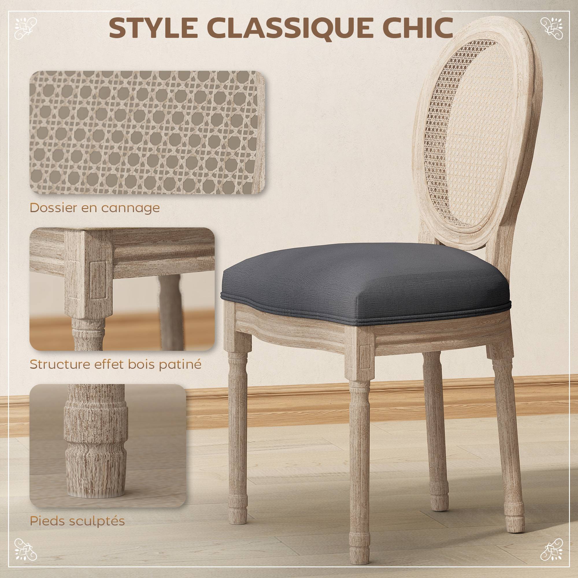 Lot de 2 chaises de Salle à Manger - Chaise de Salon médaillon Style Louis XVI - Bois Massif sculpté, patiné - Image 6