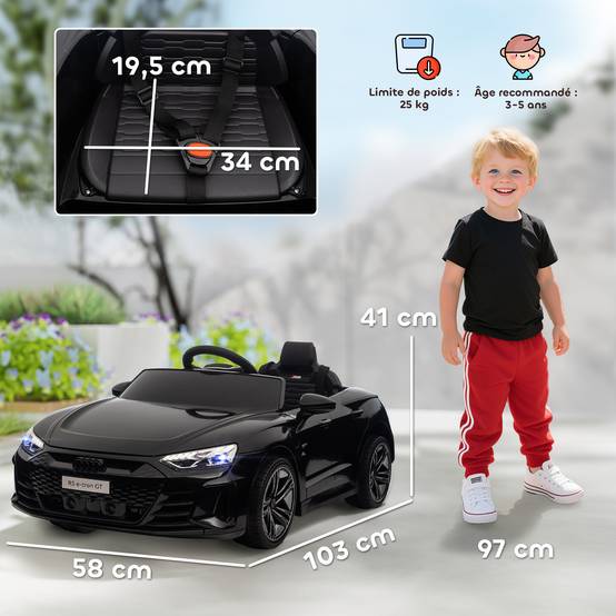 Sans Marque - Voiture électrique enfant 12V, télécommande parentale, 5km/h, effets sonores+lumineux, Audi RS E-tron GT, noir - Image 5