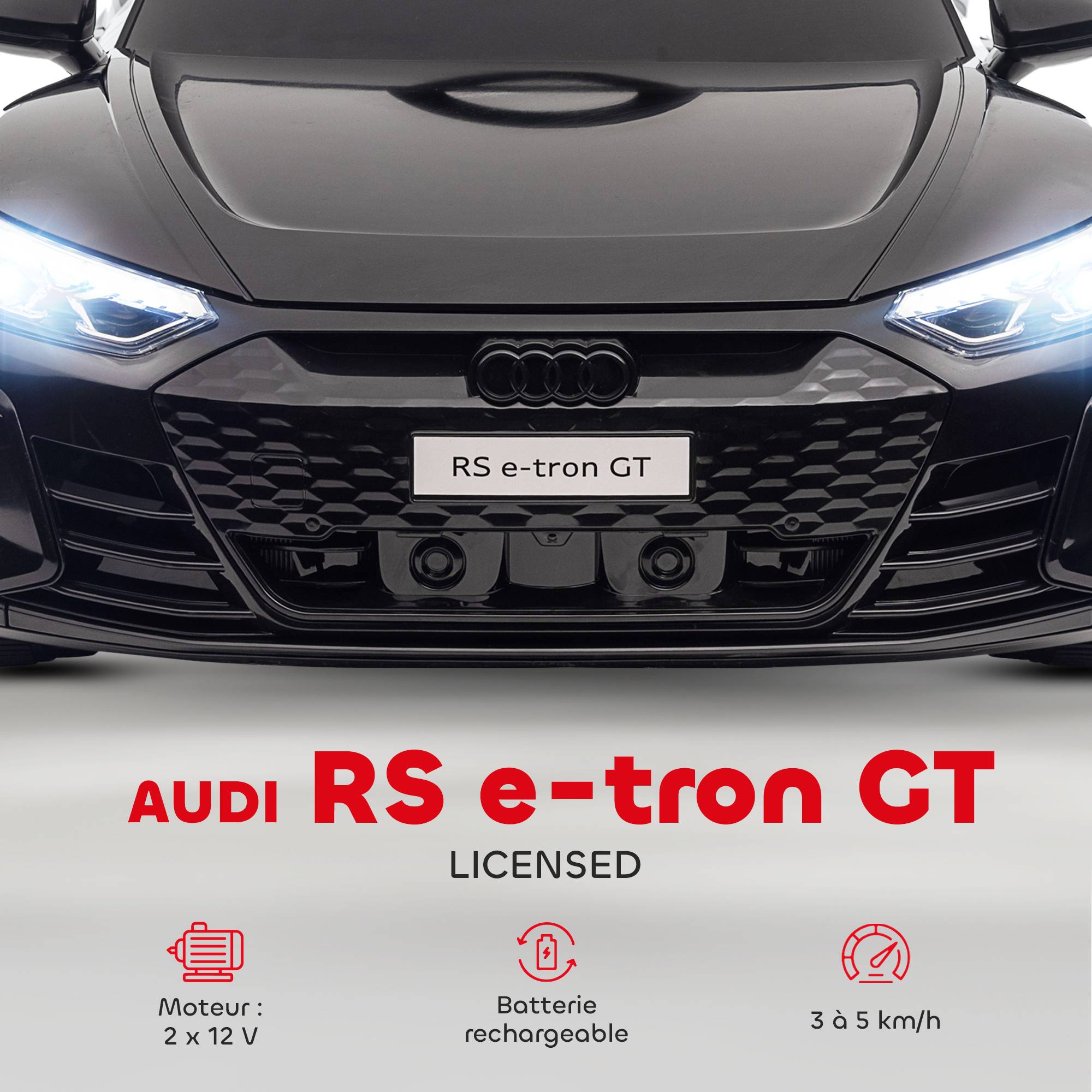 Sans Marque - Voiture électrique enfant 12V, télécommande parentale, 5km/h, effets sonores+lumineux, Audi RS E-tron GT, noir - Image 6