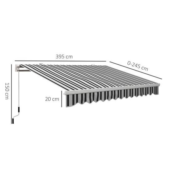 Store banne manuel rétractable 395 x 245 cm avec manivelle, polyester 280 g/m² protection UV, aluminium, bleu et blanc - Image 5