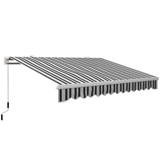 Store banne manuel rétractable 395 x 245 cm avec manivelle, polyester 280 g/m² protection UV, aluminium, bleu et blanc - Image 1