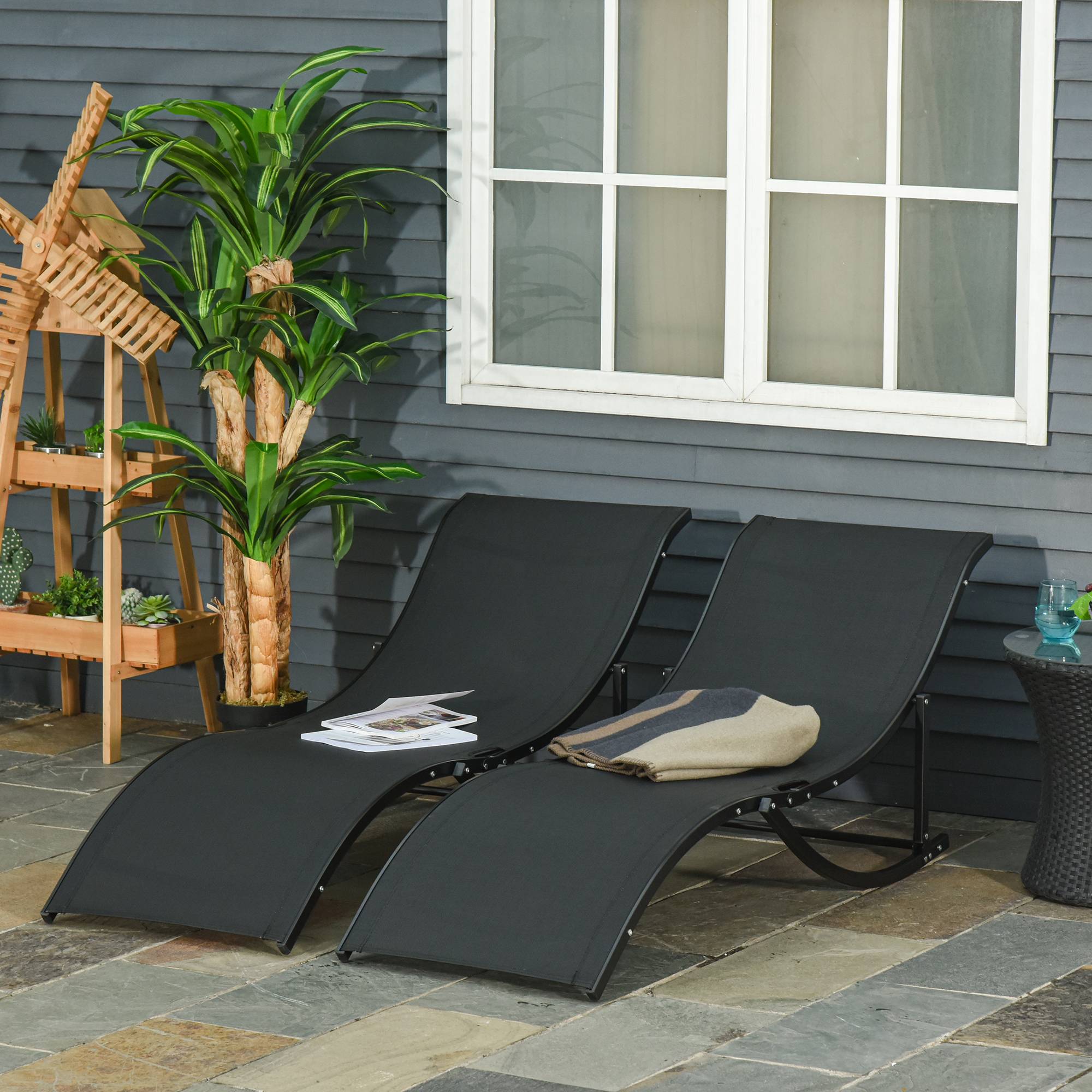 Ensemble de 2 chaises longues pliantes de jardin, en aluminium et textilène, 61 x 165 x 63 cm - Image 3