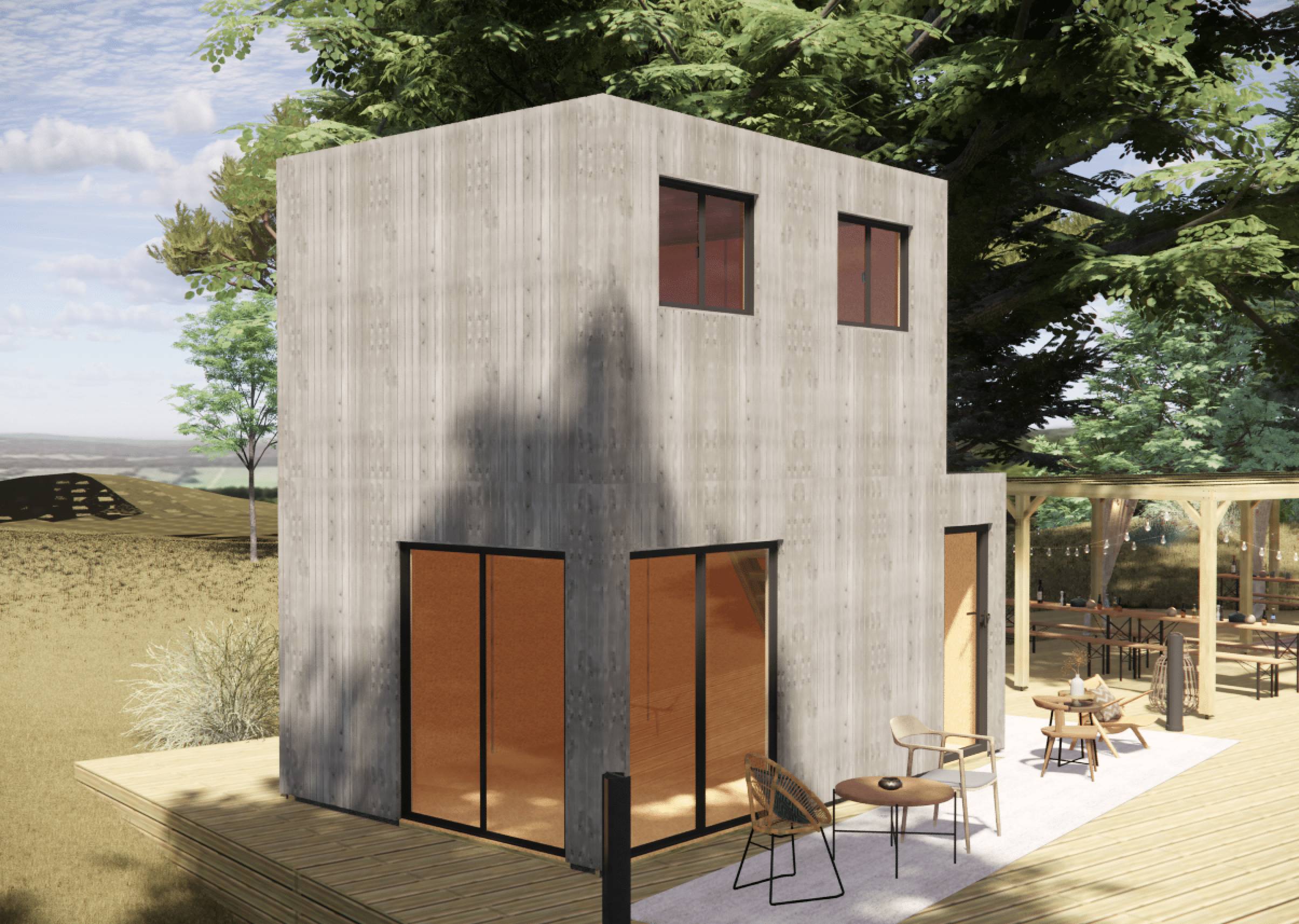 Bureau de jardin 4 saisons en bois 5,5 x 3,5 x 2,7 m / isolation RE2020 avec mezzanine et terrasse - Image 1