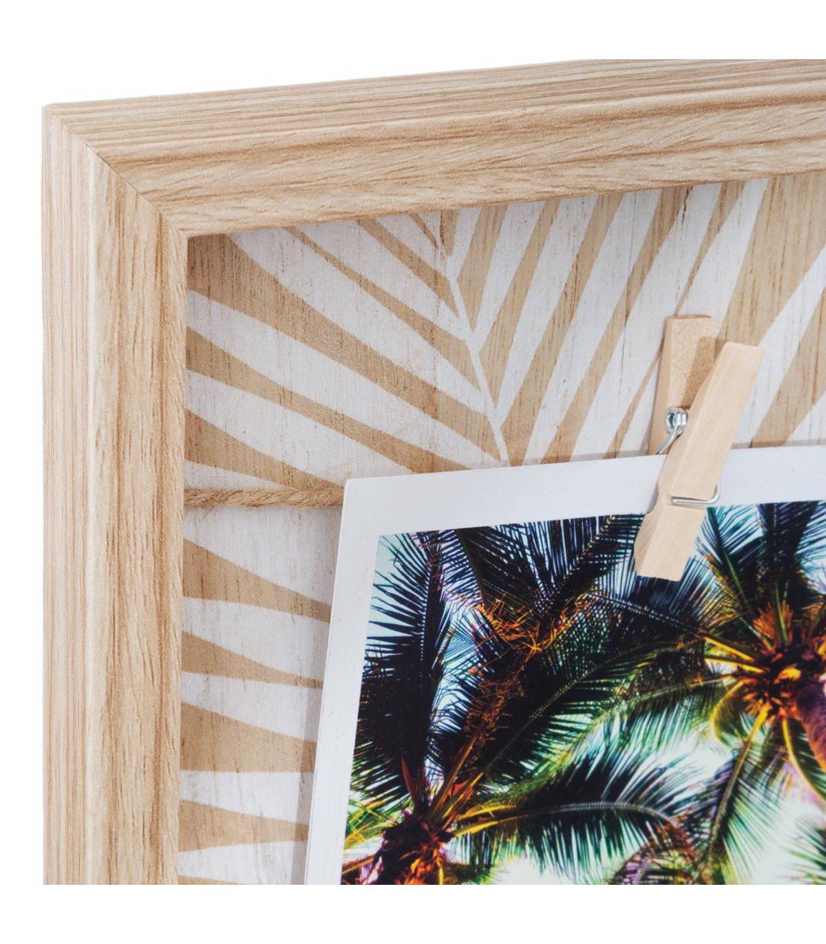 Porte Photos mural en Bois avec suspension cordes et pinces 48 x 48 cm - Image 2