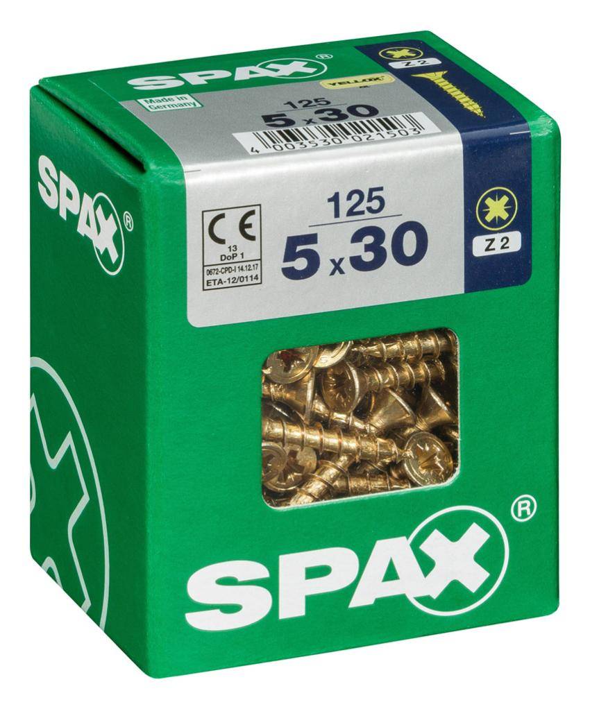 Spax - Lot de 125 vis acier tête fraisée pozidriv SPAX, Diam.5 mm x L.30 mm
